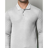 L.Grey cotton blended men's casual polo neck t-shirt, solid pattern, full sleeve