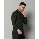 B.Green cotton blended men's casual polo neck t-shirt, solid pattern with full sleeves