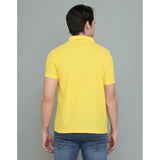 Yellow cotton blended men's casual half sleeve polo neck T-shirt with regular fit