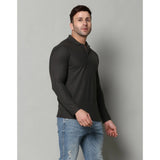 DGrey cotton blended polo neck t-shirt for men - solid pattern, regular fit, casual full sleeve style