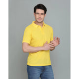 Yellow cotton blended polo neck t-shirt for men, solid pattern, half sleeve, regular fit