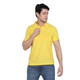 Yellow cotton blended men's casual polo neck t-shirt with half sleeves, solid pattern