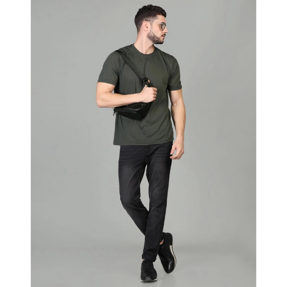 DGrey cotton blended men's casual half sleeve solid round neck t-shirt for regular fit
