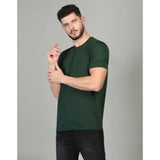 BGreen cotton blended men's casual half sleeve solid round neck t-shirt