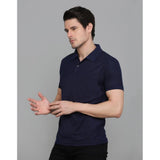 Navy Blue Cotton Blended Solid Half-Sleeve Polo Neck T-shirt for Men (casual wear)