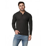 DGrey cotton-blend men's casual polo neck t-shirt, solid pattern with full sleeves