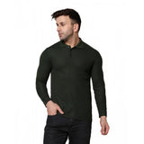 BGreen cotton blended polo neck t-shirt for men - solid, full sleeve, regular fit