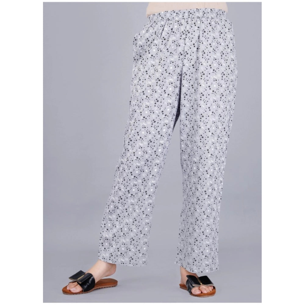Grey Viscose Rayon women's casual half sleeve printed shirt with pyjama pant night suit set - notch collar and half sleeves