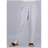 Grey Viscose Rayon women's casual half sleeve printed shirt with pyjama pant night suit set - notch collar and half sleeves