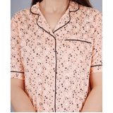 Peach viscose rayon women's casual half sleeve printed night suit set with pyjama pant - notch collar, half sleeve design