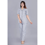 Grey Viscose Rayon printed casual half-sleeve shirt & pyjama pant night suit set on hanger