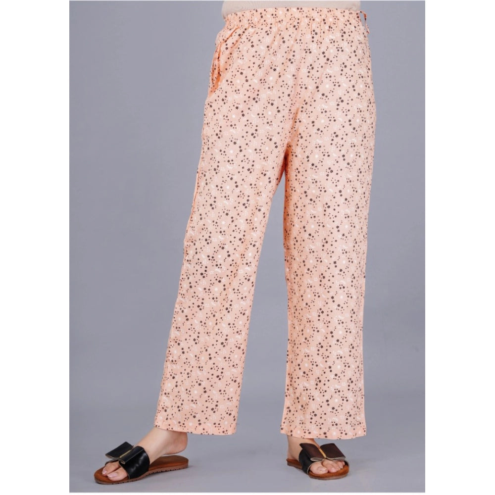 Peach viscose rayon half sleeve printed night suit set with pyjama pant - women's casual notch collar shirt on display stand