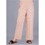 Peach viscose rayon half sleeve printed night suit set with pyjama pant - women's casual notch collar shirt on display stand