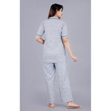 Grey Viscose Rayon printed nightshirt set with pyjama pants for women