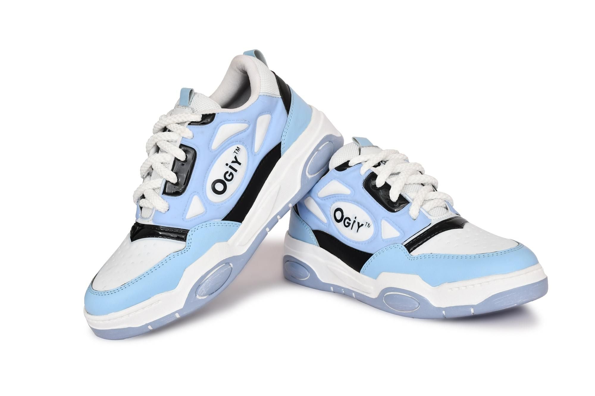 Light blue synthetic sneakers for men, trendy casual footwear with lace closure, suitable for everyday wear