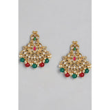 Rose gold alloy kundan earrings & mangtikka in red and green, elegant jewelry accessory for women