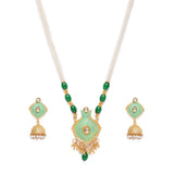 Women's Rose Gold Plated Alloy Necklace & Earings Set (Green)