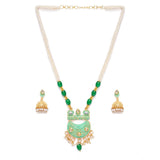 Women's Rose Gold Plated Alloy Necklace & Earings Set (Green)