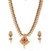 Rose Gold Plated Alloy Necklace & Earrings Set - Green & Red jewelry for women, avoid heat & chemicals; clean with dry cotton cloth