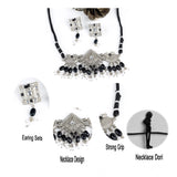 Women's Rose Gold Plated Alloy Necklace & Earings Set (Silver)