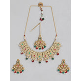 Women's Rose Gold Plated Alloy Necklace & Earings Set (Light Green)