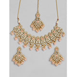 Rose Gold Plated Alloy Pink Necklace & Earrings Set, delicate jewelry on model with soft pink tones