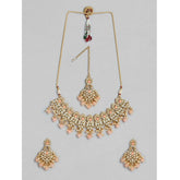 Rose gold plated alloy necklace & earrings set (pink) - pink, alloy jewelry for women on display stand