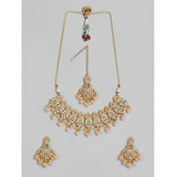 Rose gold plated alloy necklace & earrings set (pink) - pink, alloy jewelry for women on display stand