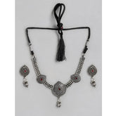 Women's Rose Gold Plated Alloy Necklace & Earings Set (Silver)