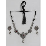 Women's Rose Gold Plated Alloy Necklace & Earings Set (Silver)