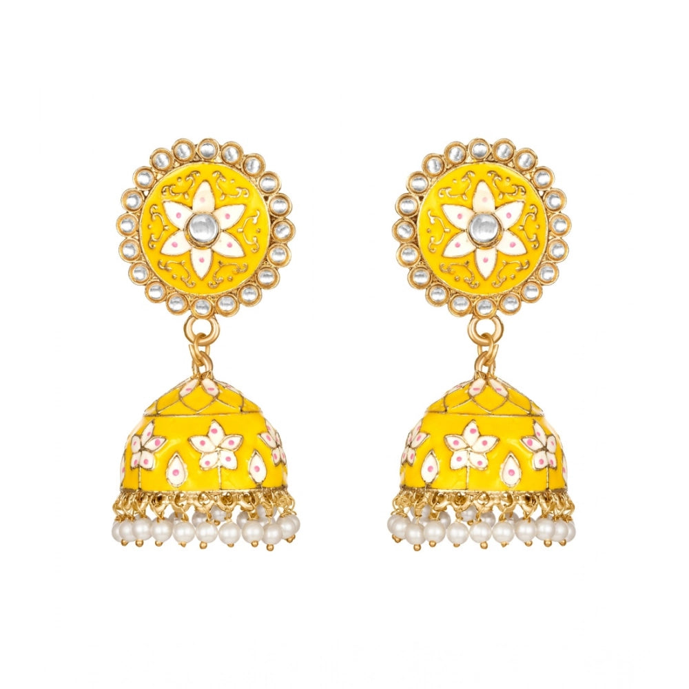 Rose gold plated alloy yellow earrings for women, delicate and glamorous accessory