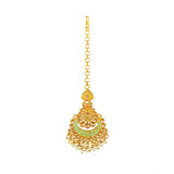 Women's Rose Gold Plated Alloy Kundan Earrings & Mangtikka (Green)