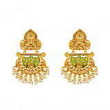 Green rose gold plated alloy Kundan earrings & Mangtikka for women, delicate jewelry accessory on display stand