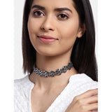 Women's Rose Gold Plated Alloy Choker (Silver & Black)