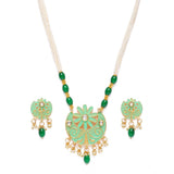 Women's Rose Gold Plated Alloy Necklace & Earings Set (Green)