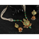 Women's Rose Gold Plated Alloy Necklace & Earings Set (Green)