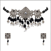 Rose Gold Plated Alloy Necklace & Earring Set (Silver) - Silver alloy jewelry, rose gold plating, women's necklace & earrings set on display