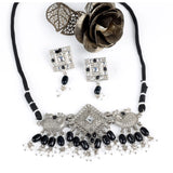 Rose Gold Plated Alloy necklace & earring set in silver tone, jewelry accessory on model