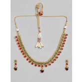 Women's Rose Gold Plated Alloy Necklace & Earings Set (Green & Red)