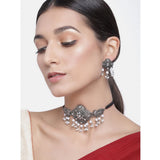 Women's Rose Gold Plated Alloy Necklace & Earings Set (Silver & White)