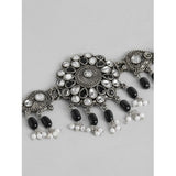 Women's Rose Gold Plated Alloy Necklace & Earings Set (Black)