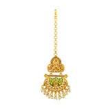 Women's Rose Gold Plated Alloy Kundan Earrings & Mangtikka (Green)