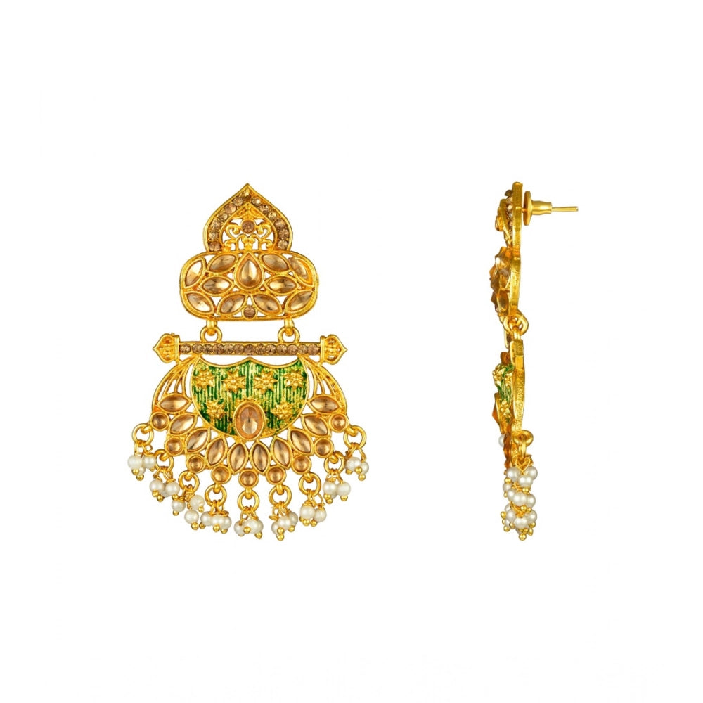 Green Rose Gold Plated Alloy Kundan Earrings & Mangtikka for women, avoid heat & chemicals for care