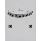 Women's Rose Gold Plated Alloy Necklace & Earings Set (Silver & Black)