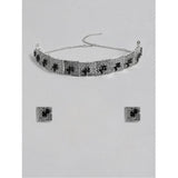 Women's Rose Gold Plated Alloy Necklace & Earings Set (Silver & Black)