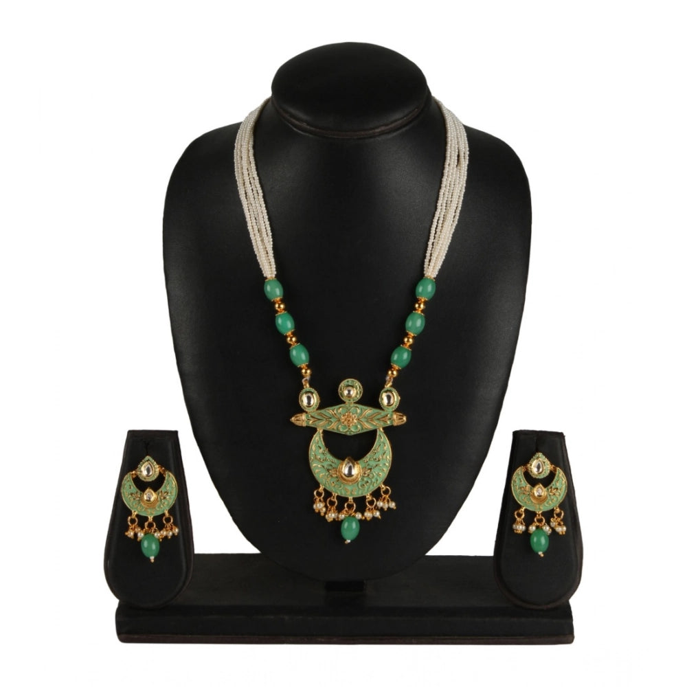 Rose Gold Plated Alloy Green Necklace & Earrings Set - Shimmering accessory for women, avoid heat and chemicals, clean with dry cloth