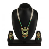 Green rose gold plated alloy necklace & earrings set on display stand