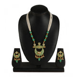 Rose Gold Plated Alloy Green Necklace & Earrings Set - Shimmering accessory for women, avoid heat and chemicals, clean with dry cloth