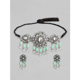 Women's Rose Gold Plated Alloy Necklace & Earings Set (Light Green)