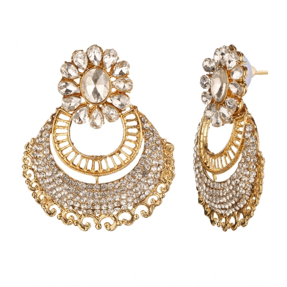 Women's white alloy kundan earrings & mangtikka, rose gold plated - delicate jewelry accessory for special occasions, avoid heat & chemicals for care
